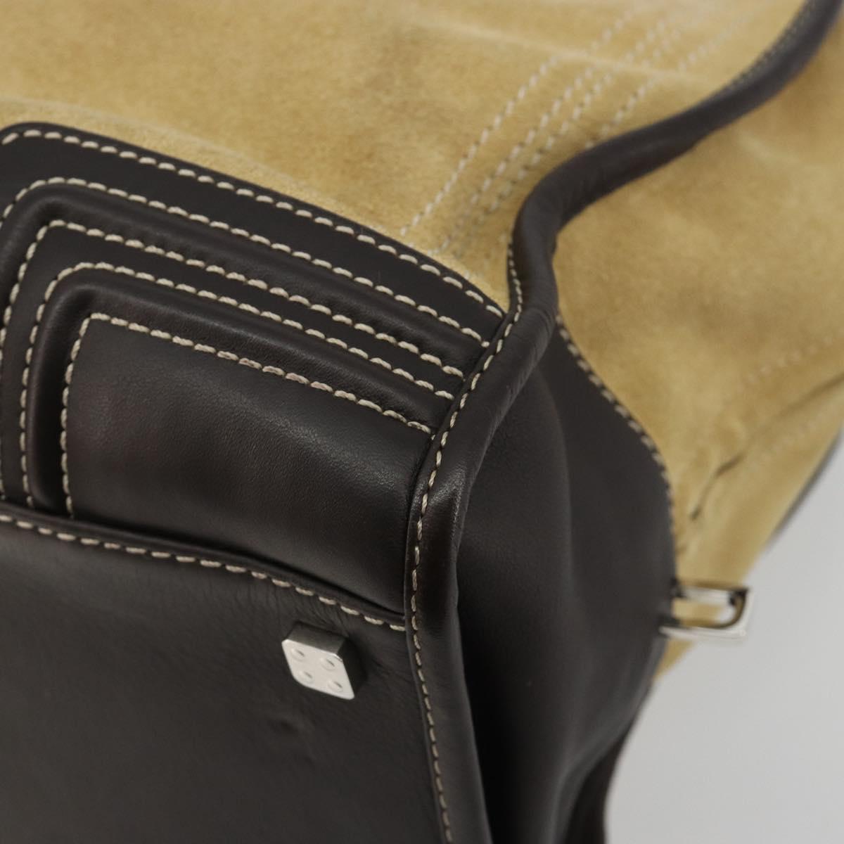 LOEWE Anagram Amazona 36 Hand Bag Suede Leather Beige Gold Auth 182921A