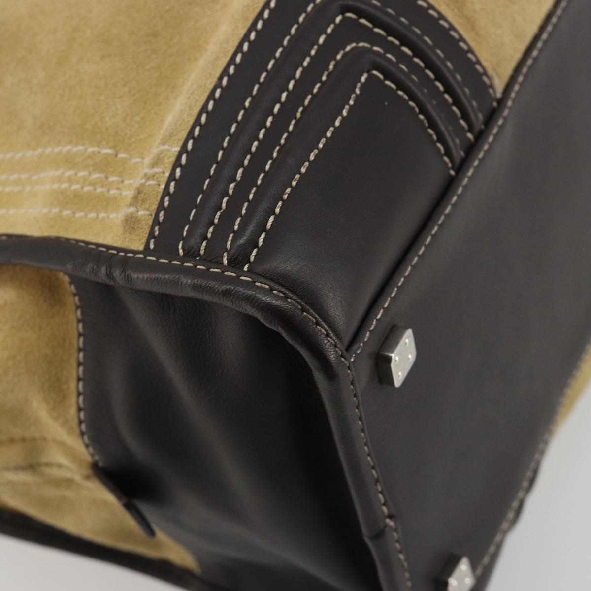 LOEWE Anagram Amazona 36 Hand Bag Suede Leather Beige Gold Auth 182921A