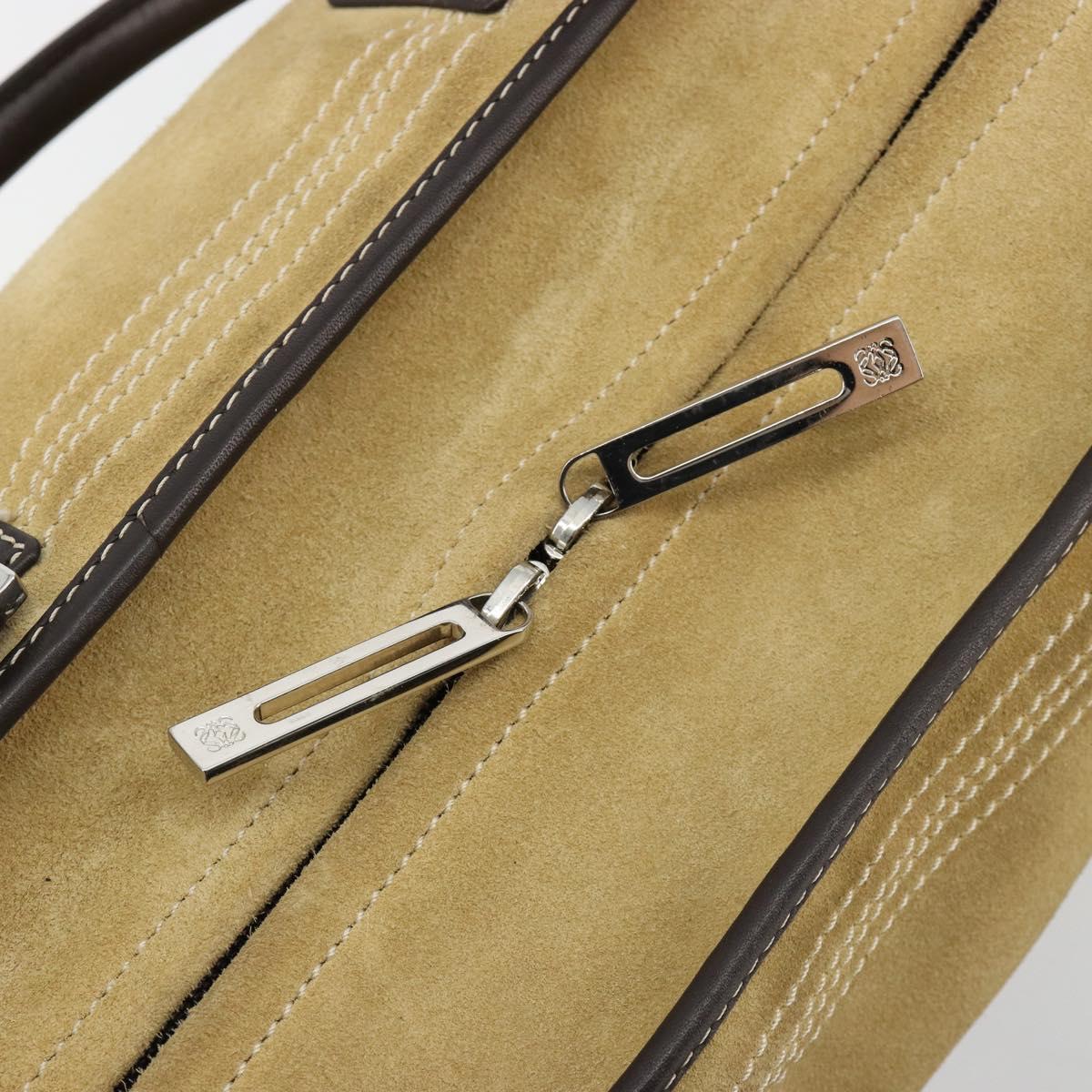 LOEWE Anagram Amazona 36 Hand Bag Suede Leather Beige Gold Auth 182921A