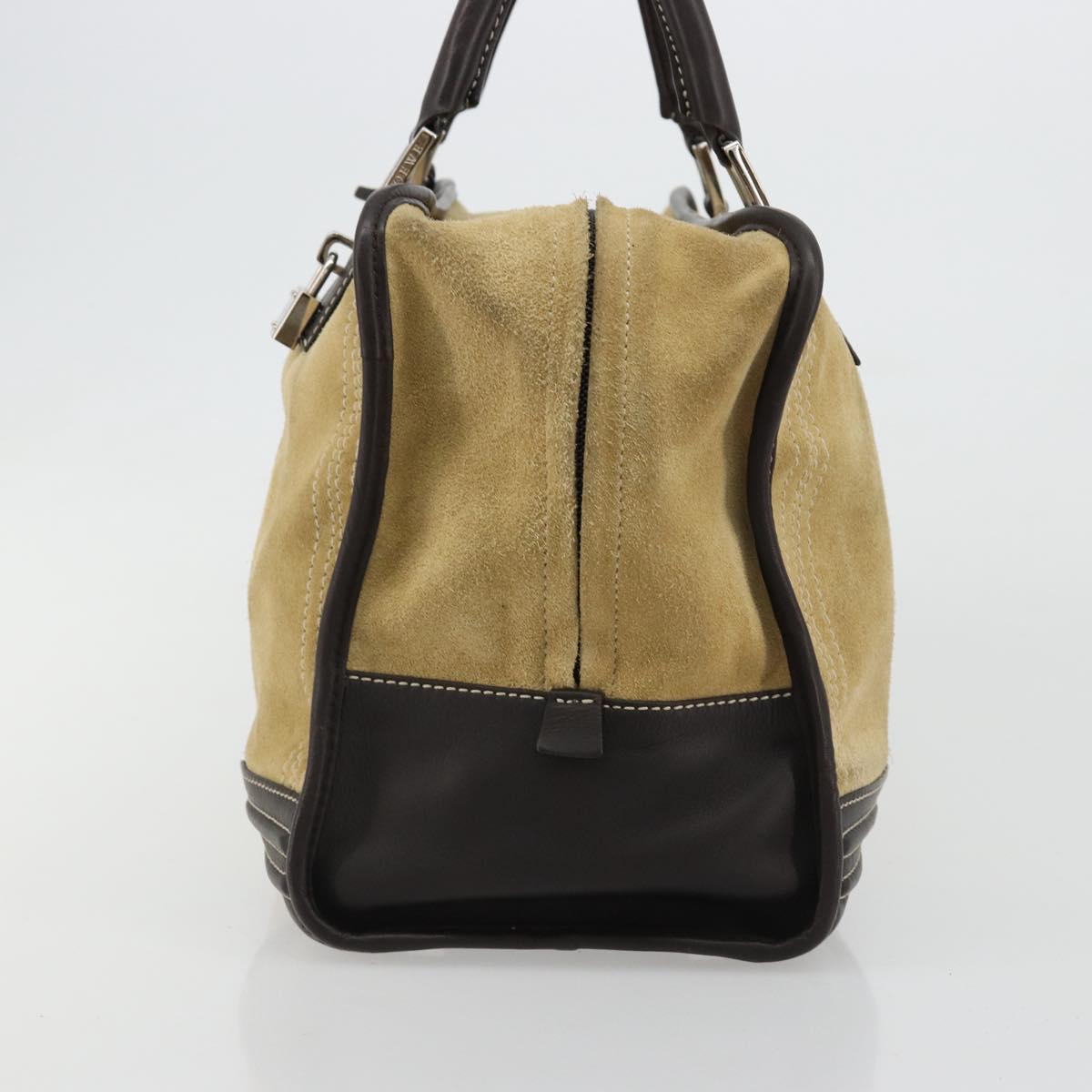 LOEWE Anagram Amazona 36 Hand Bag Suede Leather Beige Gold Auth 182921A