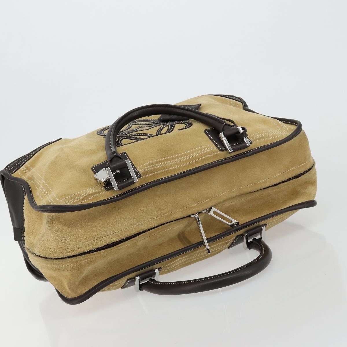 LOEWE Anagram Amazona 36 Hand Bag Suede Leather Beige Gold Auth 182921A