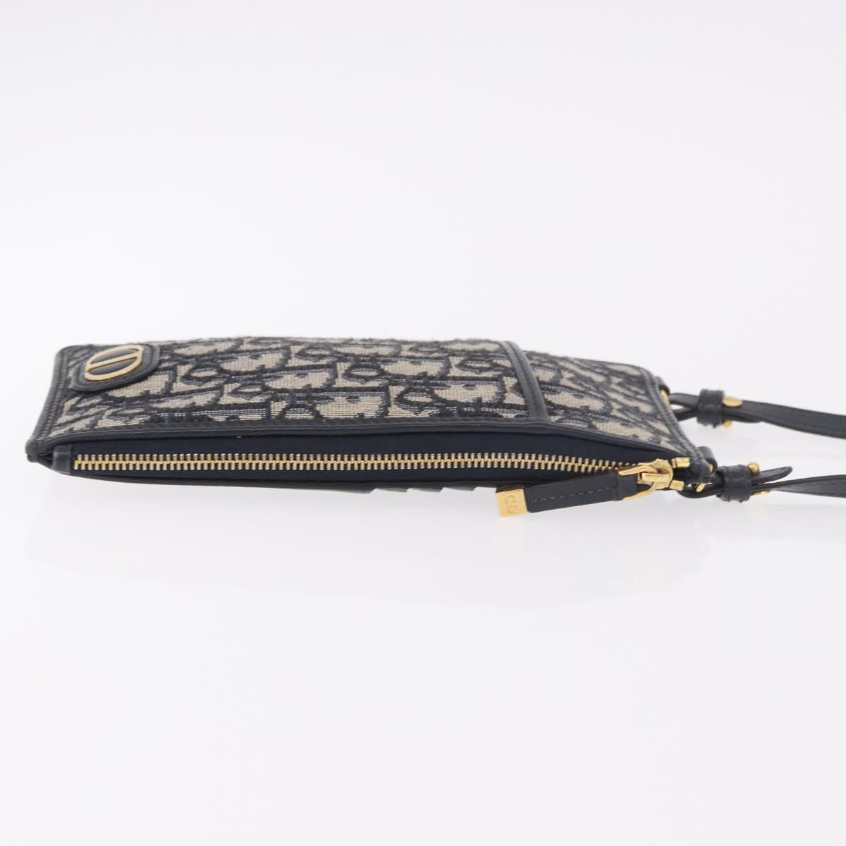 Christian Dior Trotter Canvas Montaigne Shoulder Bag Navy Gold Auth 182923A