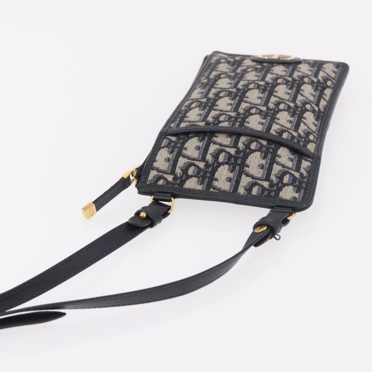 Christian Dior Trotter Canvas Montaigne Shoulder Bag Navy Gold Auth 182923A