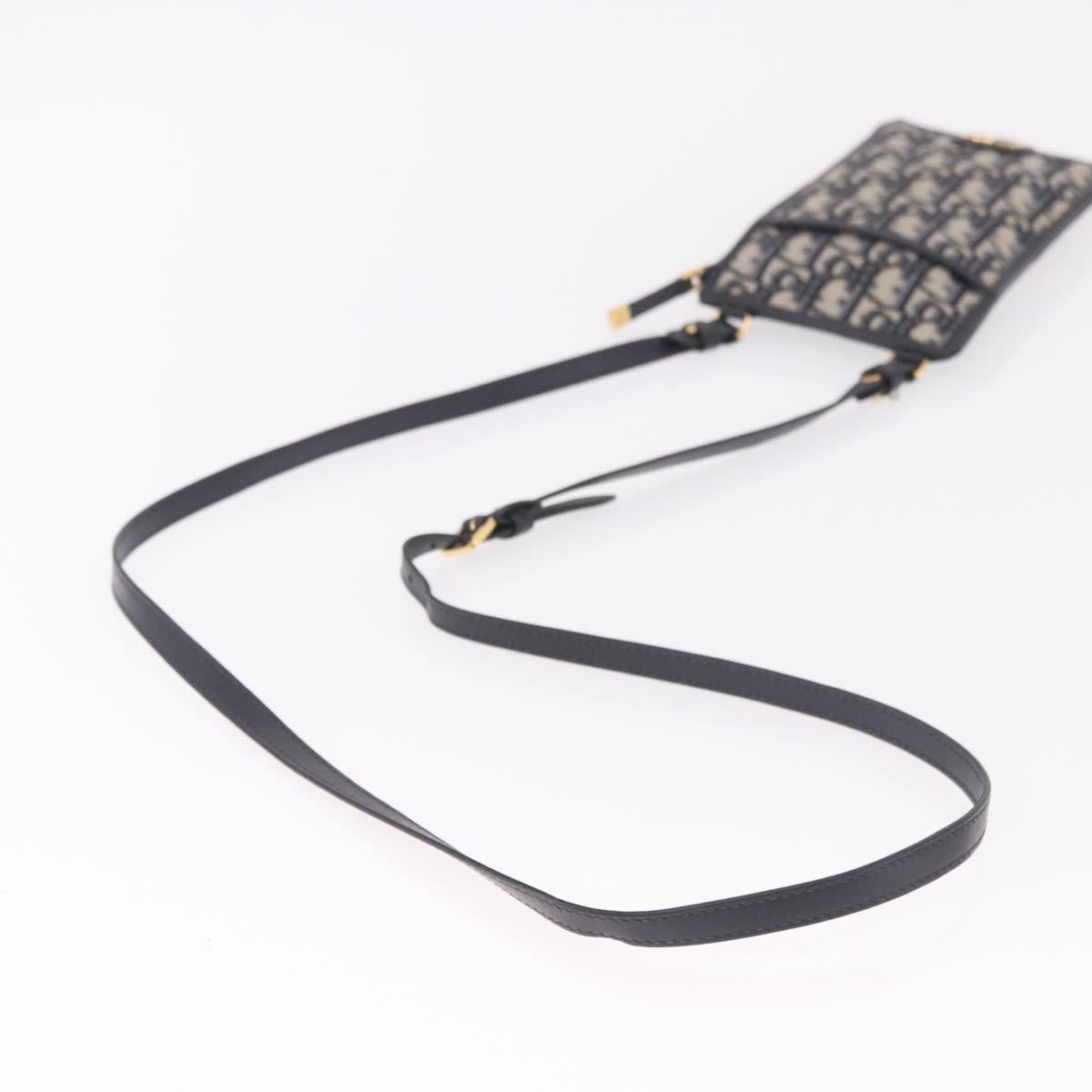 Christian Dior Trotter Canvas Montaigne Shoulder Bag Navy Gold Auth 182923A