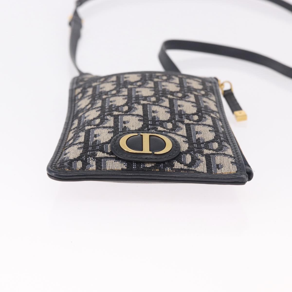Christian Dior Trotter Canvas Montaigne Shoulder Bag Navy Gold Auth 182923A