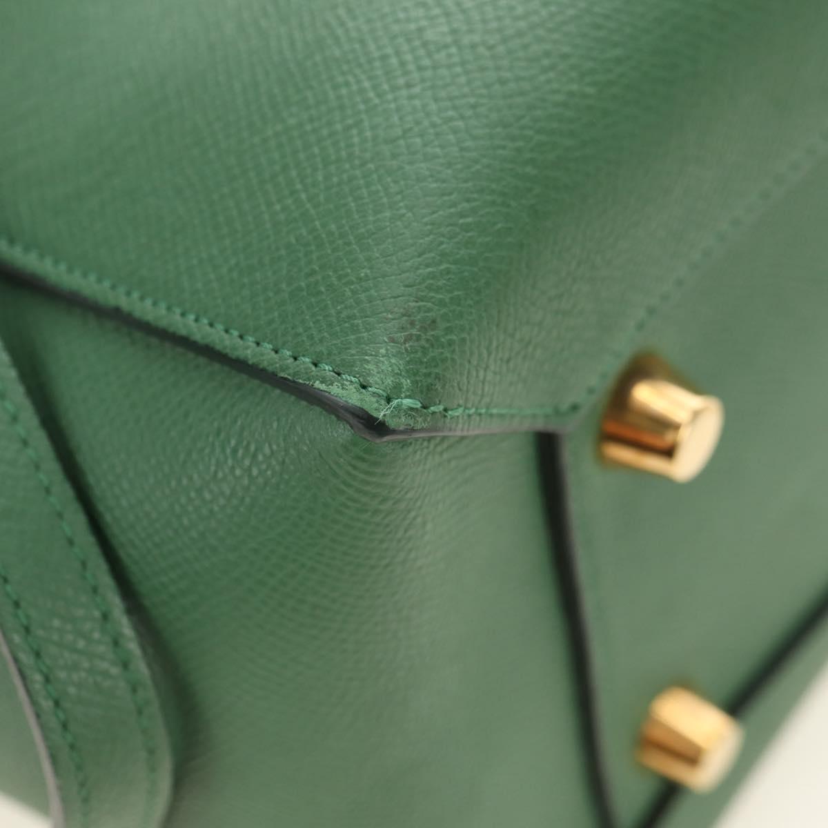 CELINE Mini Belt Hand Bag Leather 2way Green Gold Auth 182924M