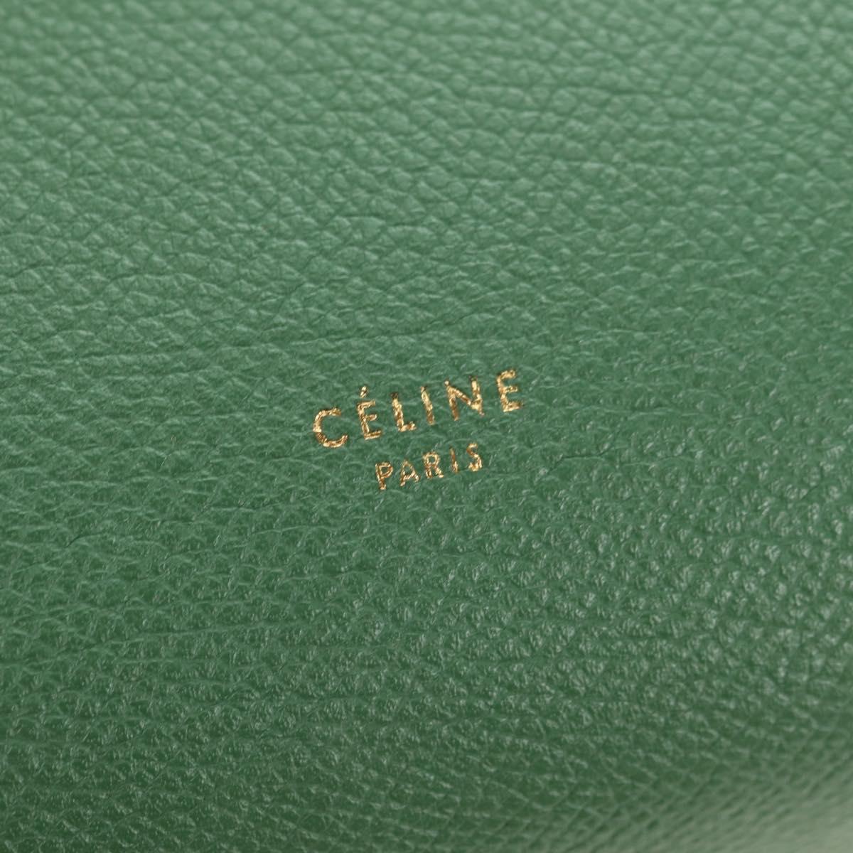 CELINE Mini Belt Hand Bag Leather 2way Green Gold Auth 182924M