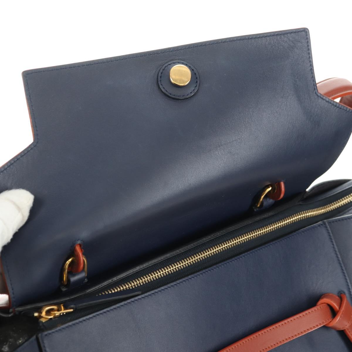 CELINE Belt bag Hand Bag Leather Navy Gold Auth 182925M