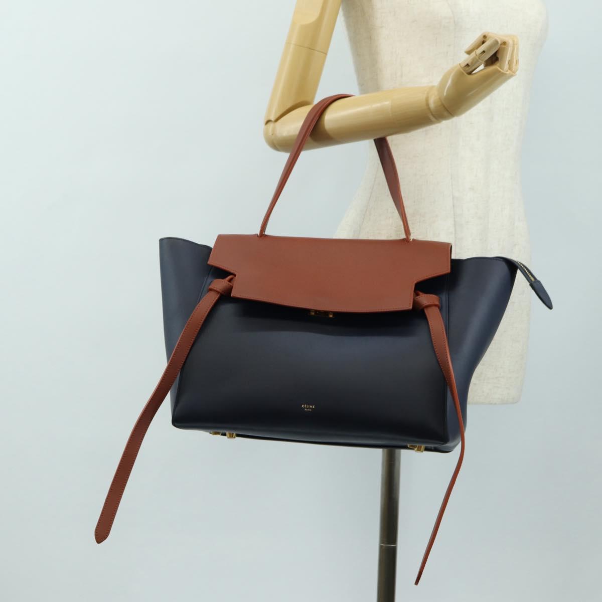 CELINE Belt bag Hand Bag Leather Navy Gold Auth 182925M