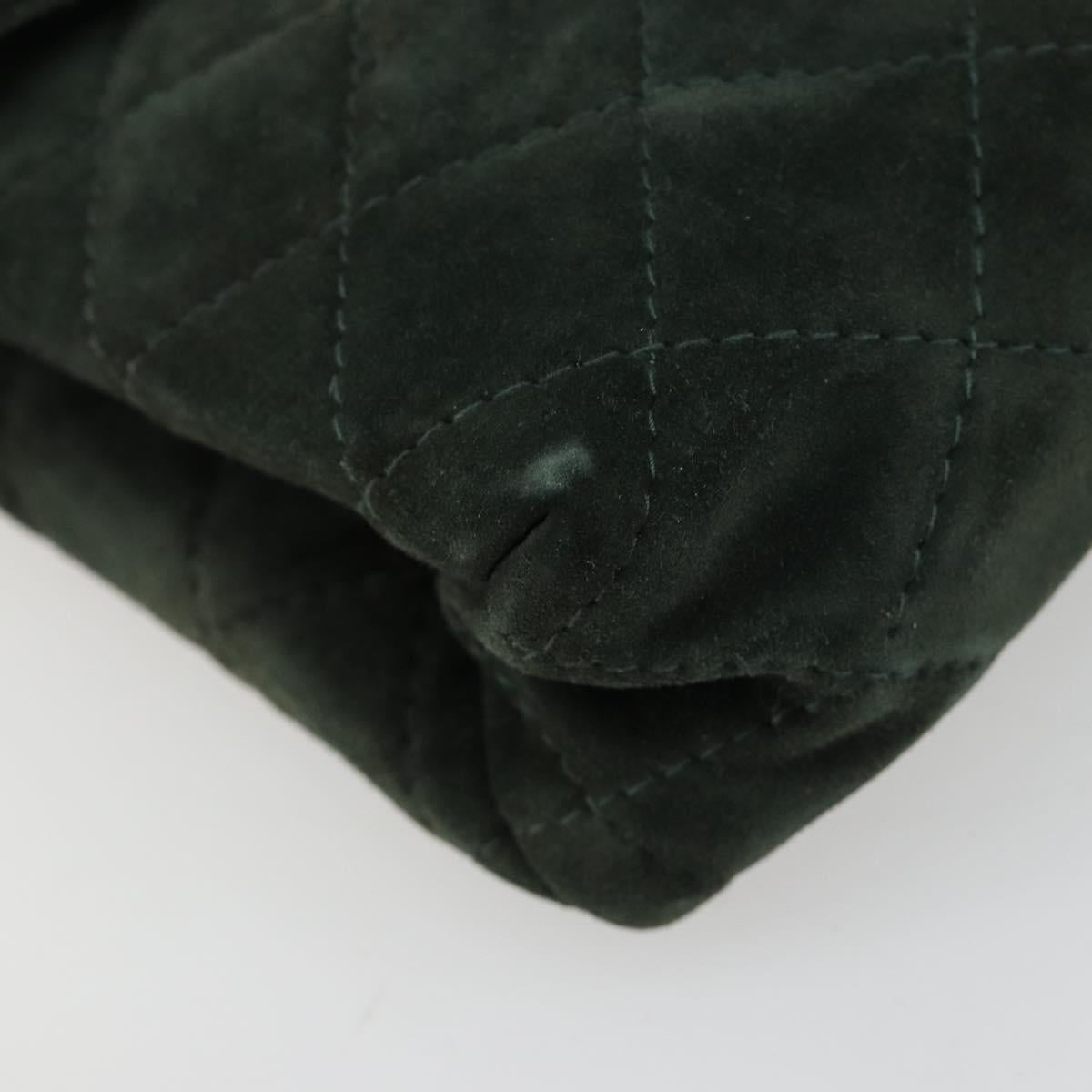 Salvatore Ferragamo Gancini Hand Bag Suede Green Gold Auth 182928