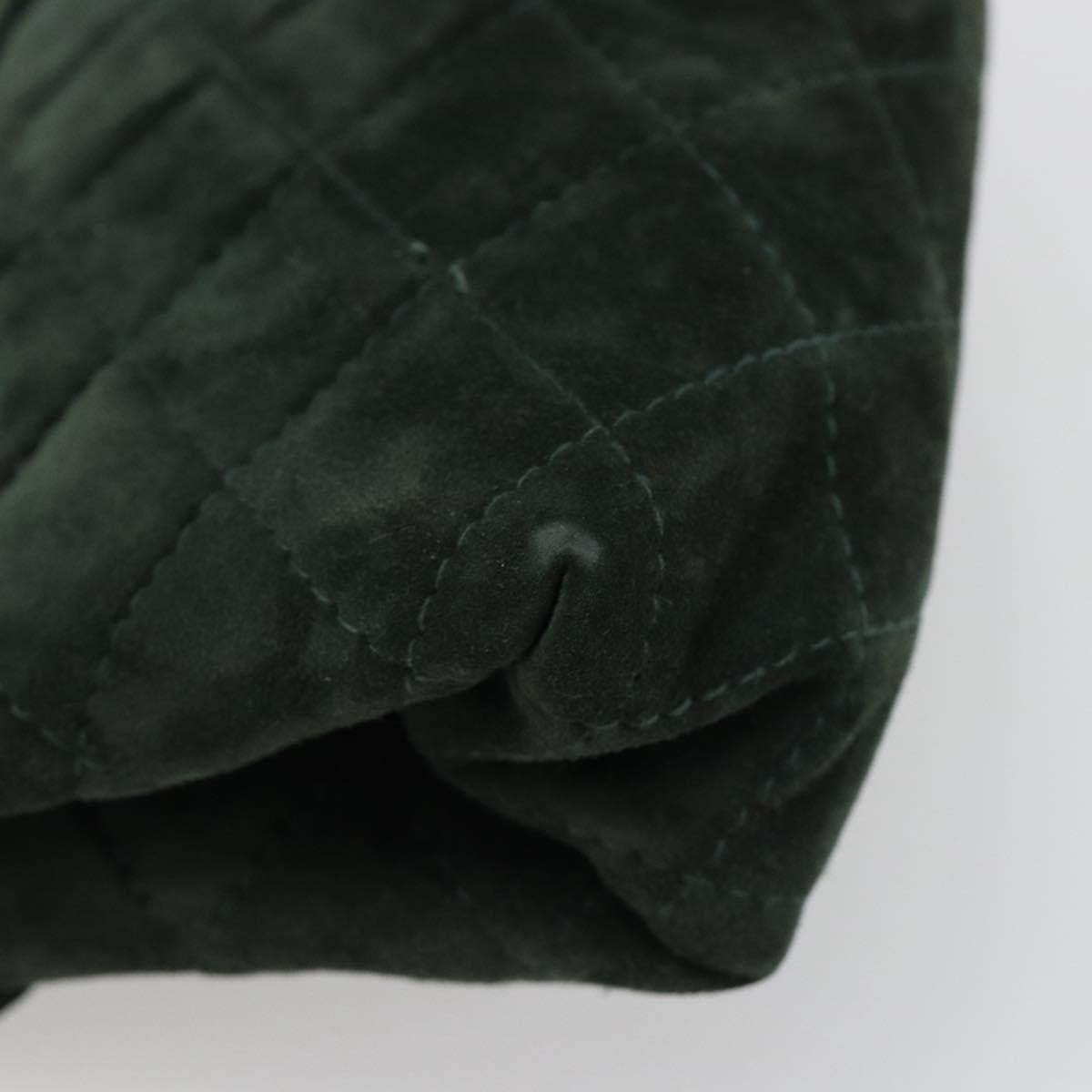 Salvatore Ferragamo Gancini Hand Bag Suede Green Gold Auth 182928