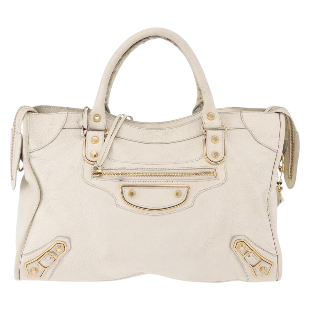 BALENCIAGA The City Metallic Edge Bag Leather 2way White 390154 Auth 182929A