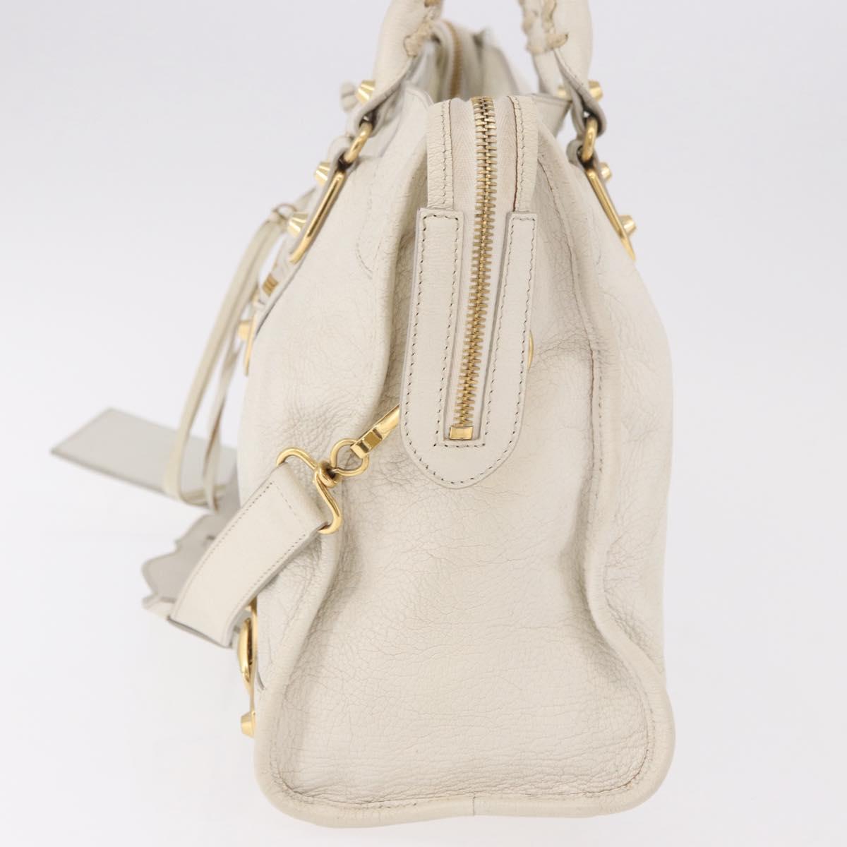 BALENCIAGA The City Metallic Edge Bag Leather 2way White 390154 Auth 182929A