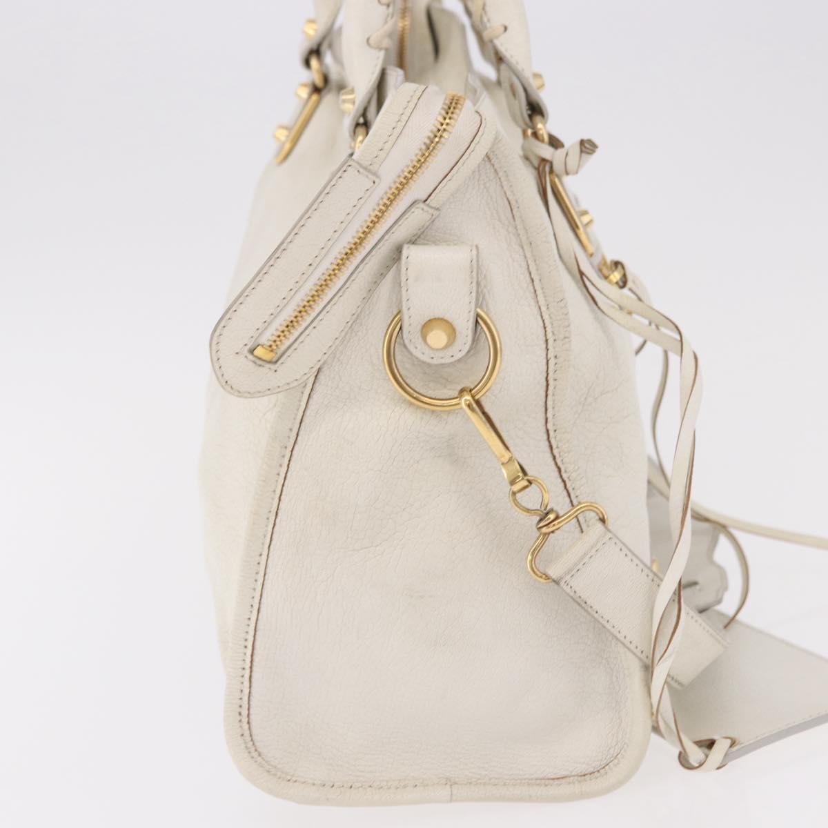 BALENCIAGA The City Metallic Edge Bag Leather 2way White 390154 Auth 182929A