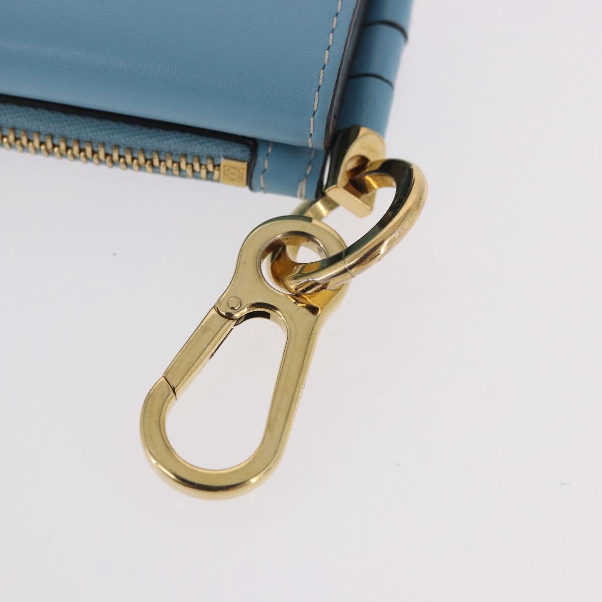 LOEWE Anagram Gate Mini Wallet Leather Blue Gold Auth 182937M