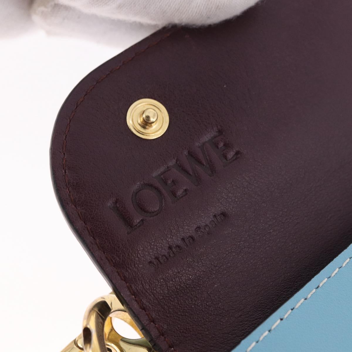 LOEWE Anagram Gate Mini Wallet Leather Blue Gold Auth 182937M