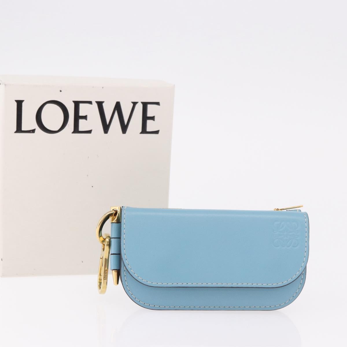 LOEWE Anagram Gate Mini Wallet Leather Blue Gold Auth 182937M