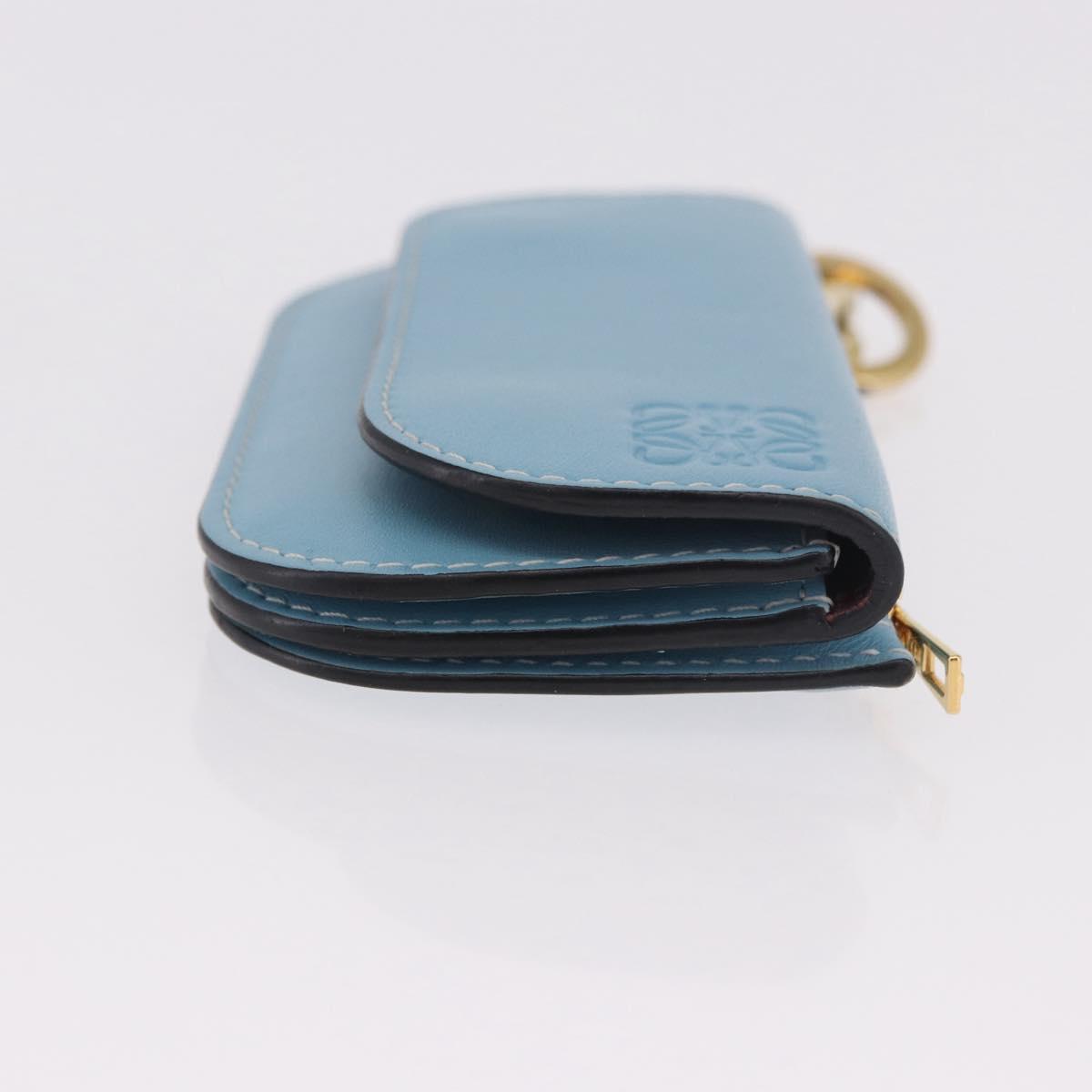 LOEWE Anagram Gate Mini Wallet Leather Blue Gold Auth 182937M