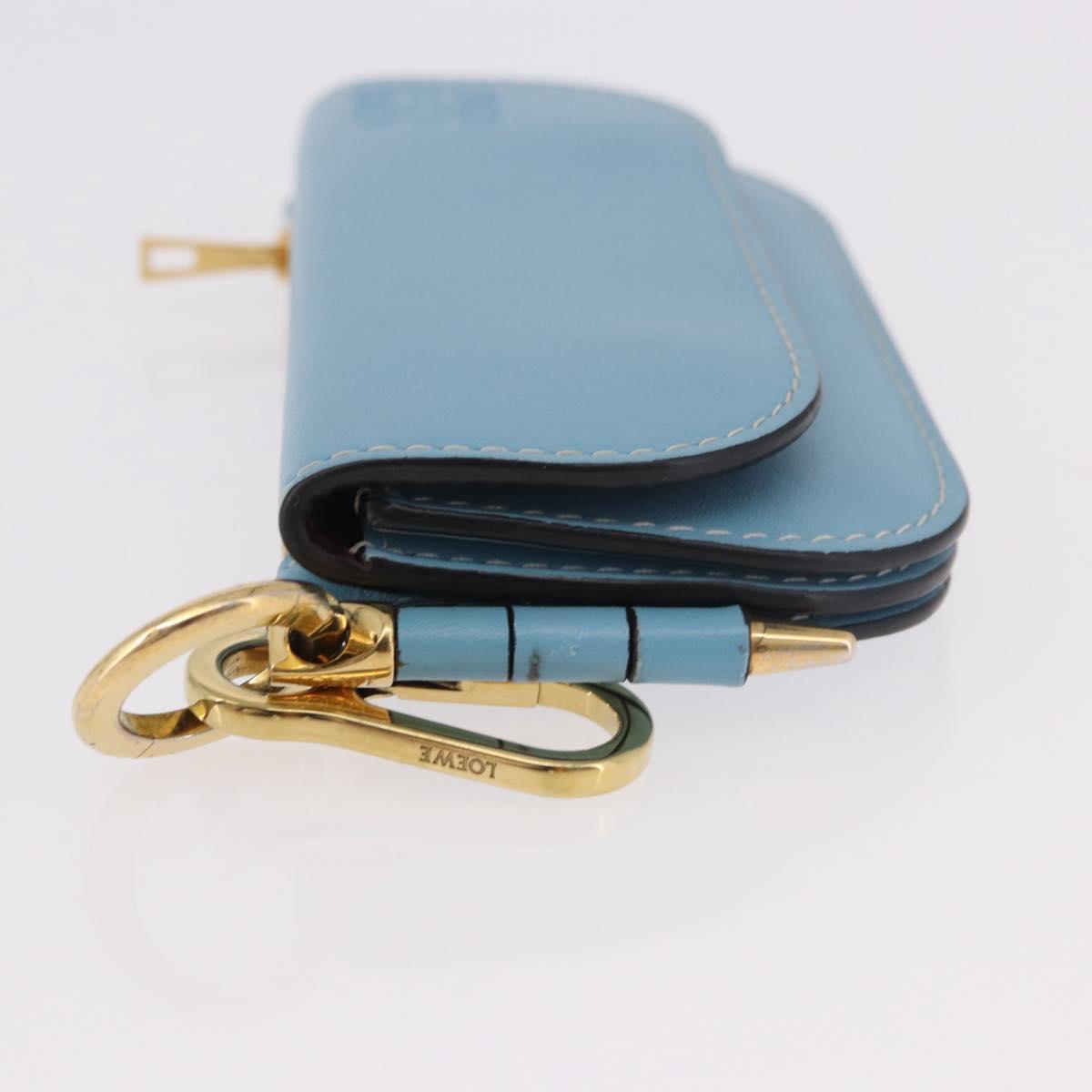LOEWE Anagram Gate Mini Wallet Leather Blue Gold Auth 182937M