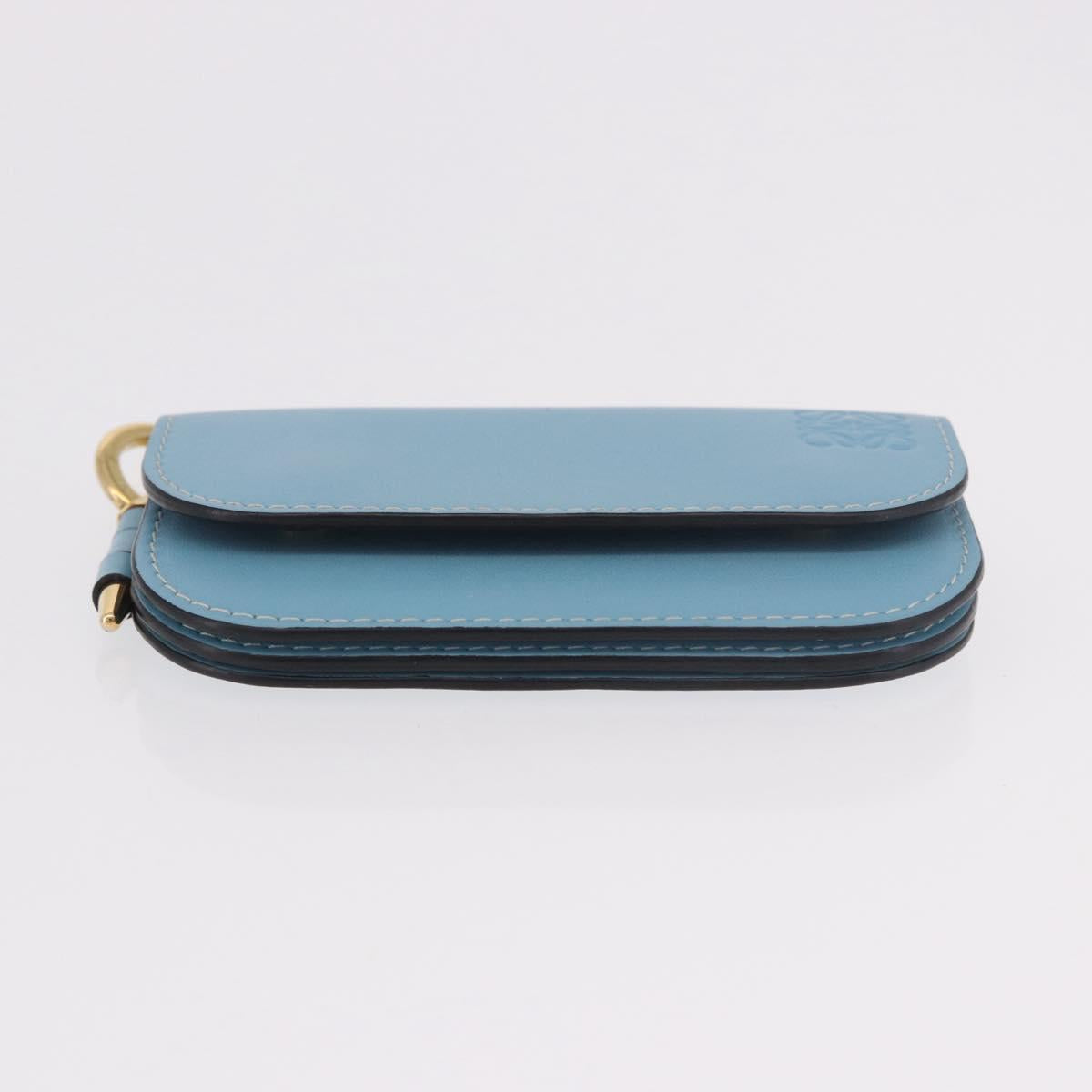 LOEWE Anagram Gate Mini Wallet Leather Blue Gold Auth 182937M
