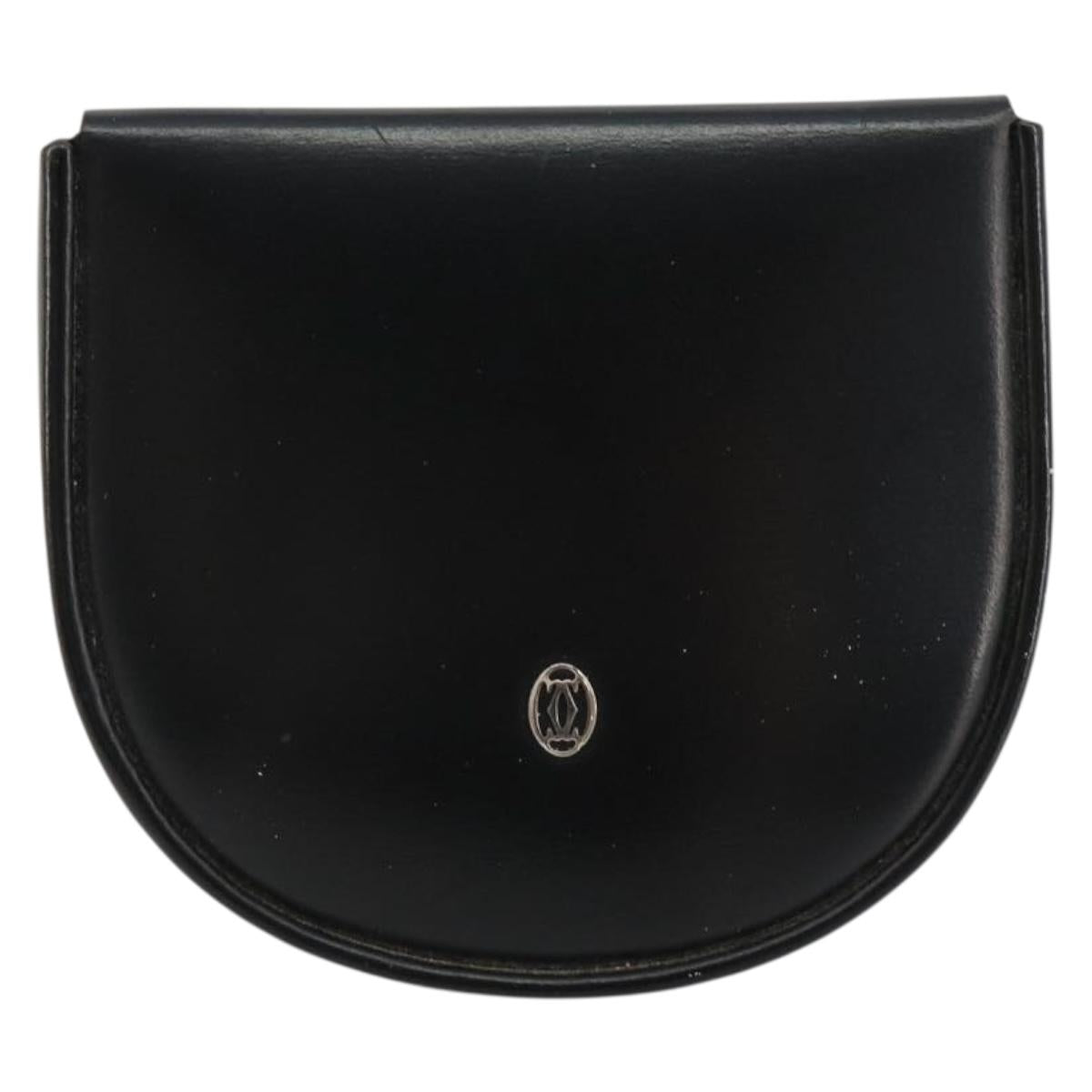 CARTIER Coin Purse Leather Black Silver Auth 182938A