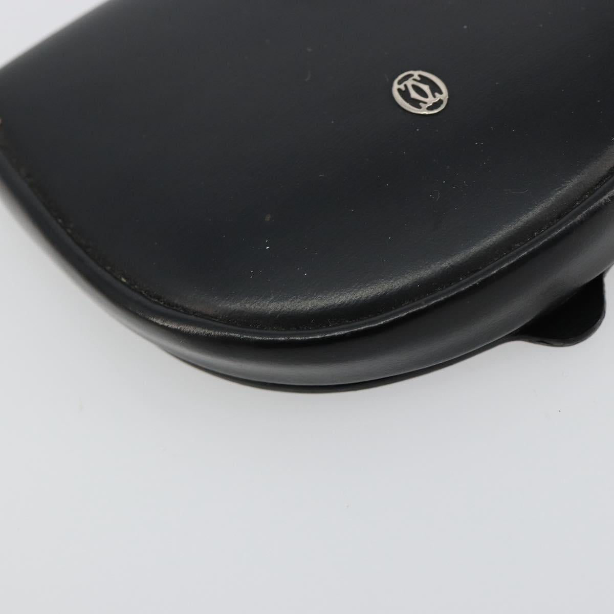 CARTIER Coin Purse Leather Black Silver Auth 182938A
