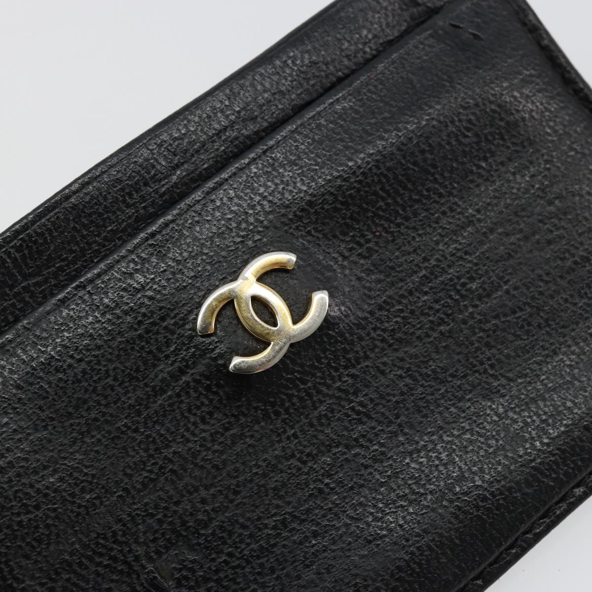CHANEL Card Case Leather Black CC Auth 182939