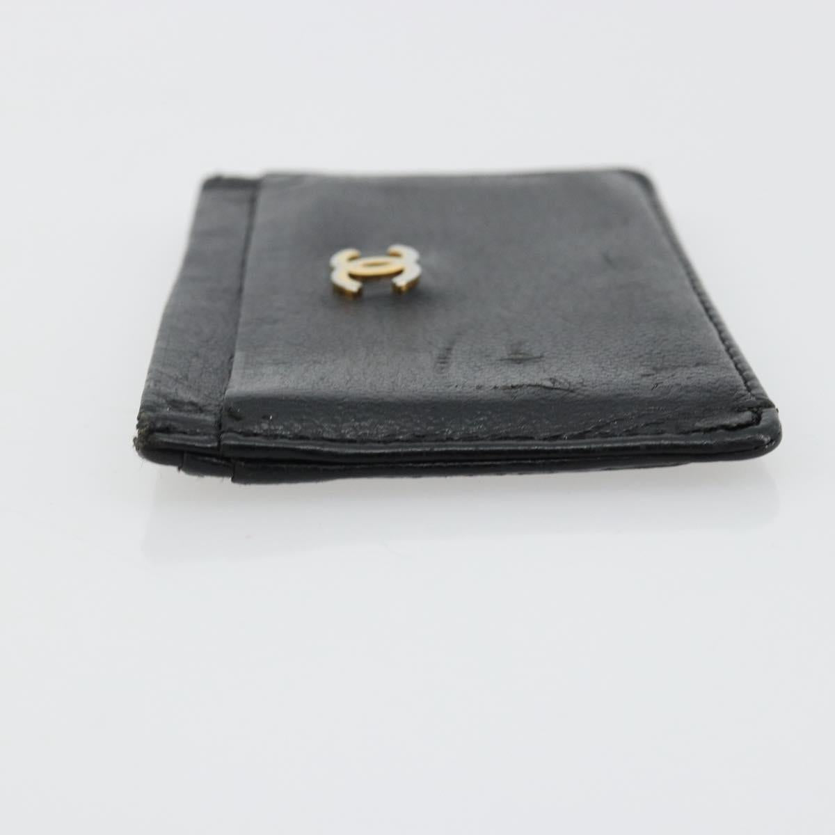 CHANEL Card Case Leather Black CC Auth 182939