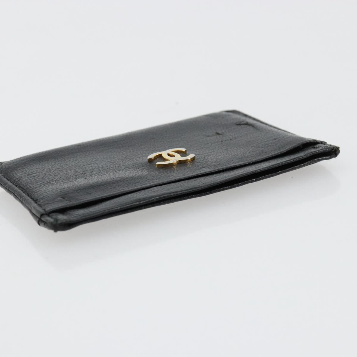 CHANEL Card Case Leather Black CC Auth 182939