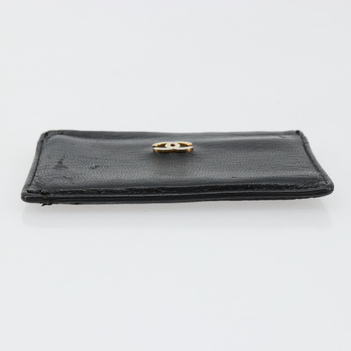 CHANEL Card Case Leather Black CC Auth 182939