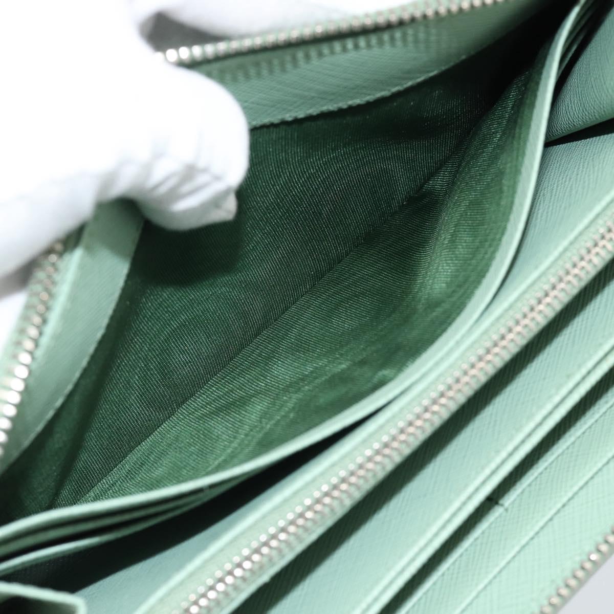 PRADA Ribbon Long Wallet Saffiano leather Green Silver Auth 182941SAM