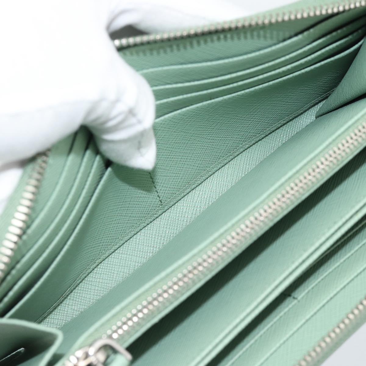 PRADA Ribbon Long Wallet Saffiano leather Green Silver Auth 182941SAM