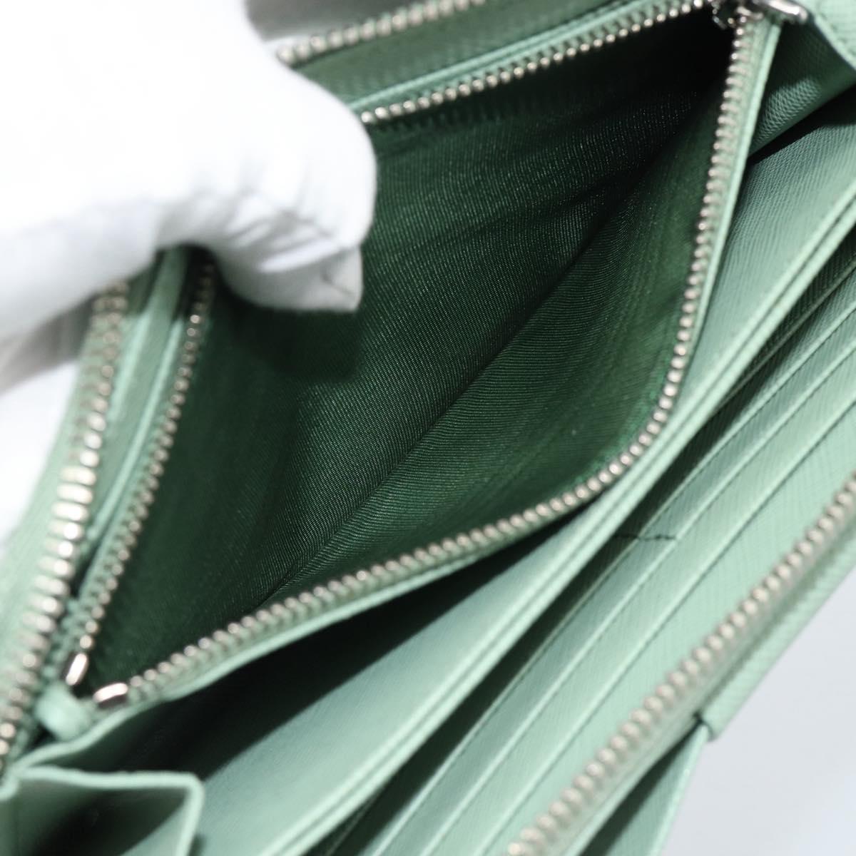 PRADA Ribbon Long Wallet Saffiano leather Green Silver Auth 182941SAM