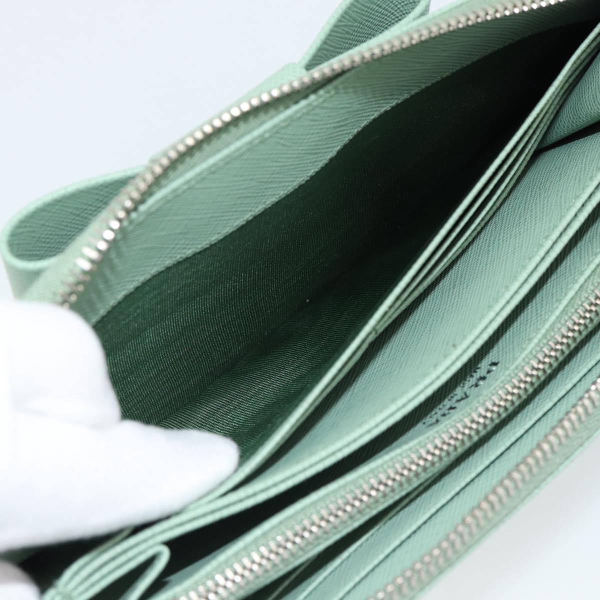 PRADA Ribbon Long Wallet Saffiano leather Green Silver Auth 182941SAM