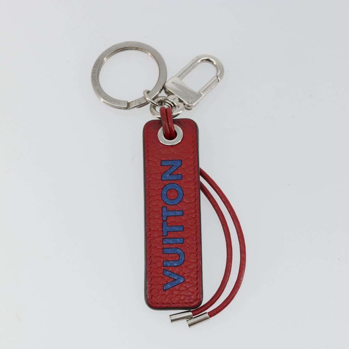 LOUIS VUITTON Porte Cles Tab Key Ring Leather Red Blue M64172 LV Auth 182948M