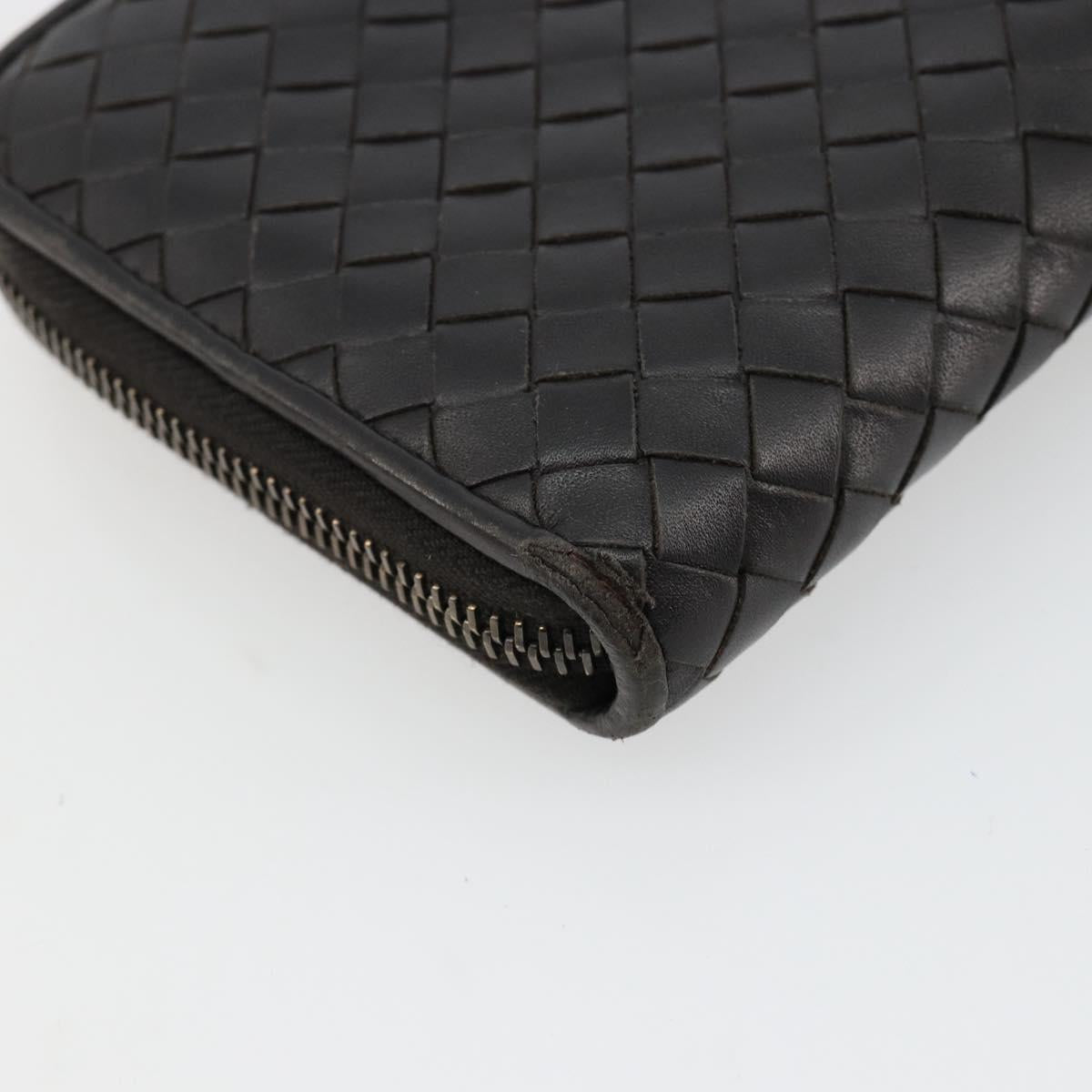 BOTTEGA VENETA INTRECCIATO Long Wallet Leather Dark Brown Auth 182950