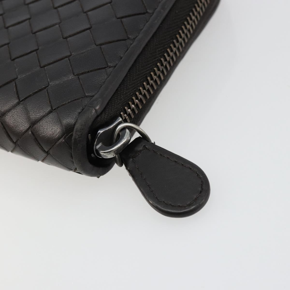 BOTTEGA VENETA INTRECCIATO Long Wallet Leather Dark Brown Auth 182950