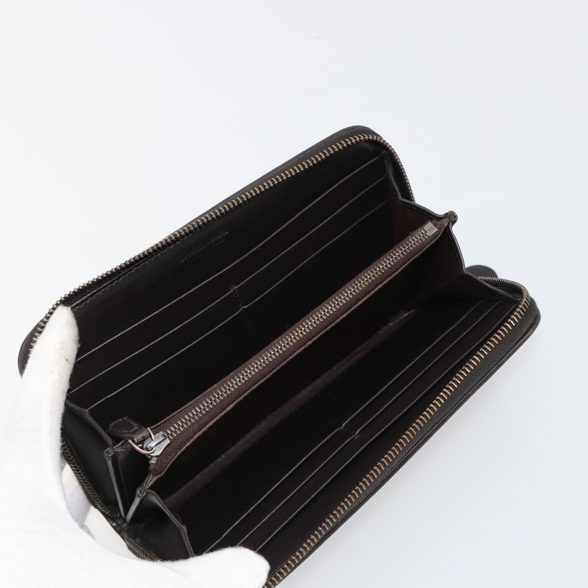 BOTTEGA VENETA INTRECCIATO Long Wallet Leather Dark Brown Auth 182950
