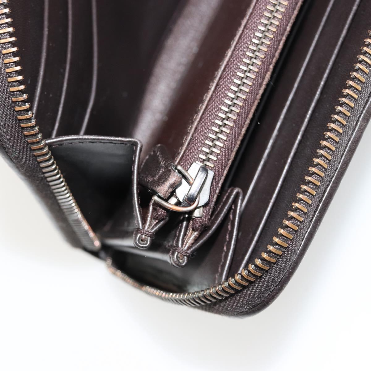BOTTEGA VENETA INTRECCIATO Long Wallet Leather Dark Brown Auth 182950