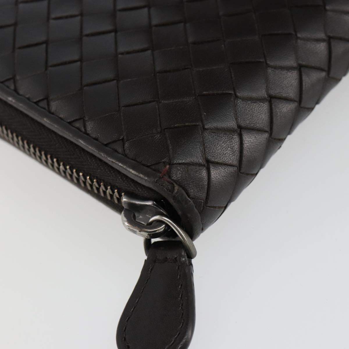 BOTTEGA VENETA INTRECCIATO Long Wallet Leather Dark Brown Auth 182950
