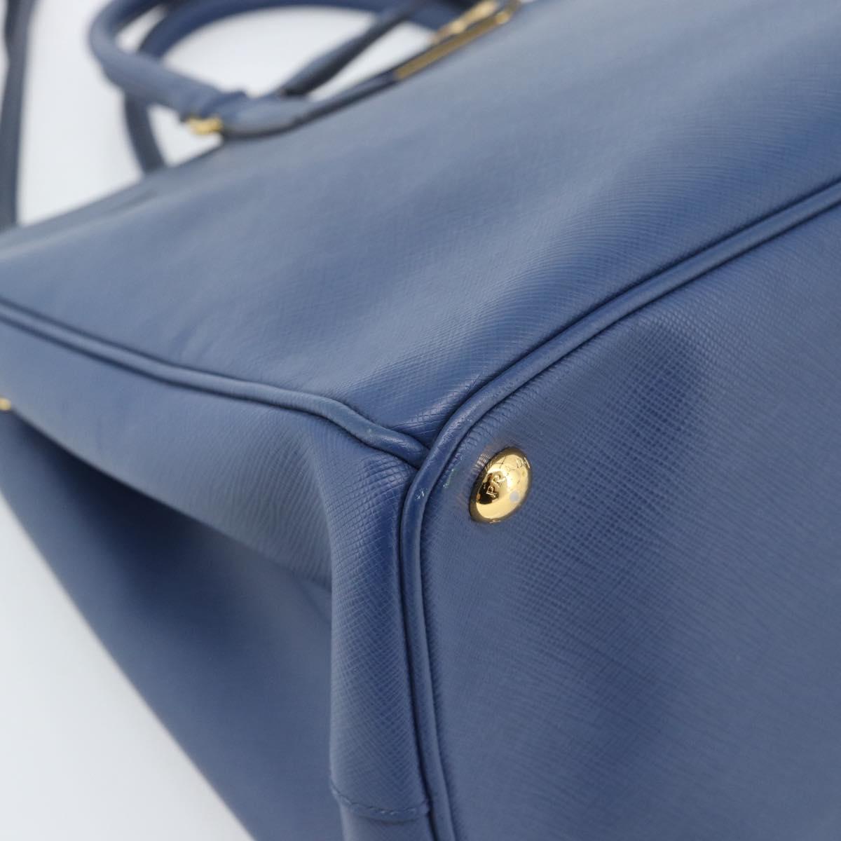PRADA Galleria Hand Bag Safiano leather 2way Blue Gold Auth 182959A
