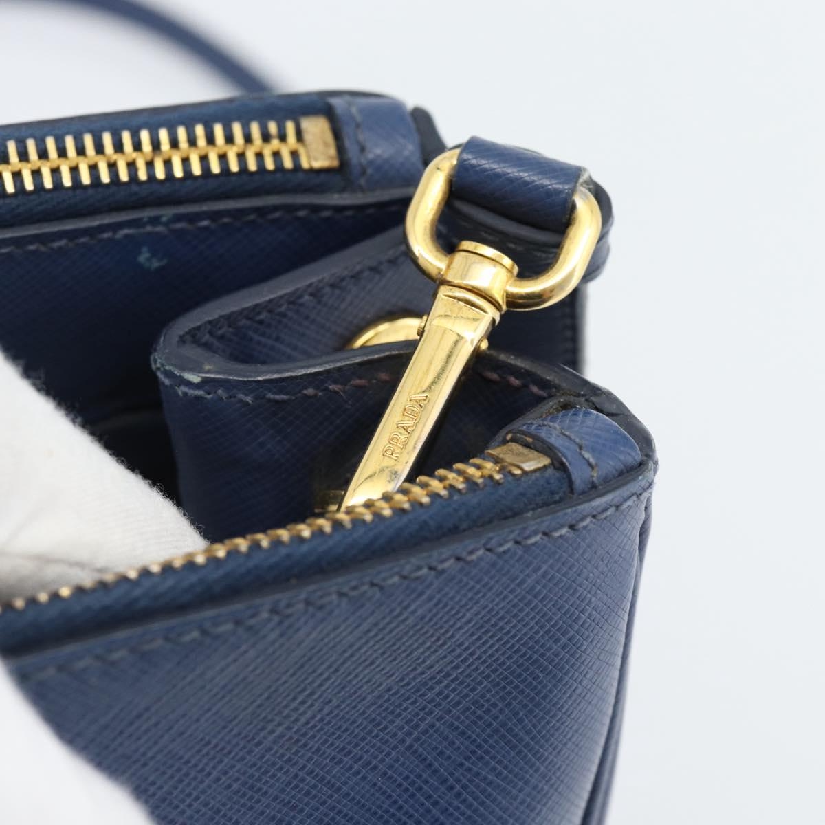 PRADA Galleria Hand Bag Safiano leather 2way Blue Gold Auth 182959A