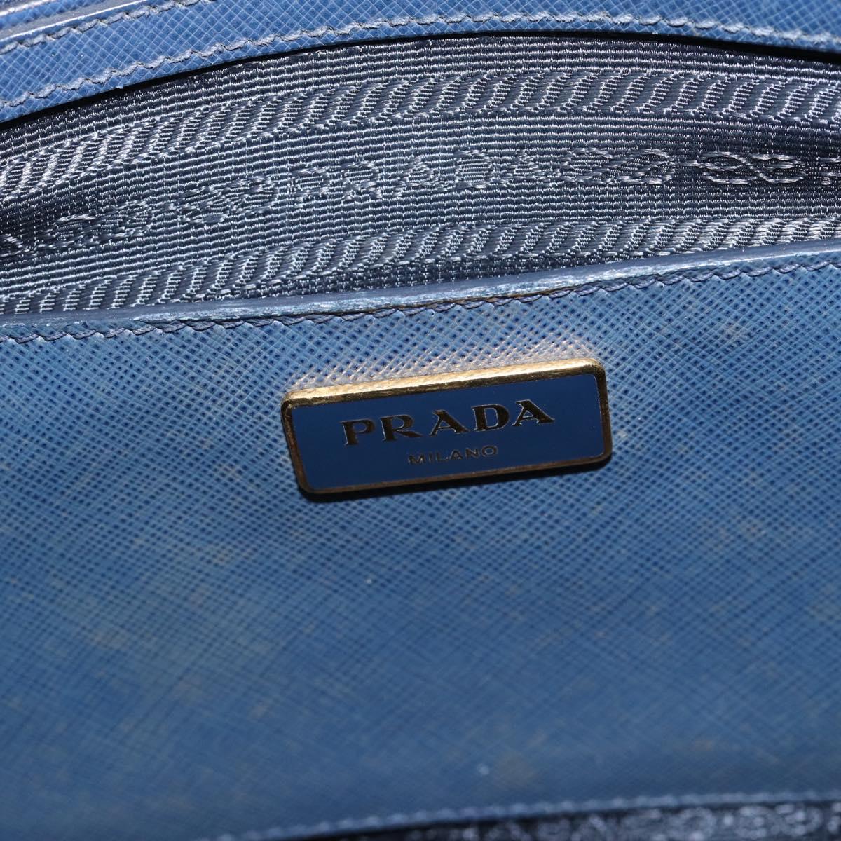 PRADA Galleria Hand Bag Safiano leather 2way Blue Gold Auth 182959A