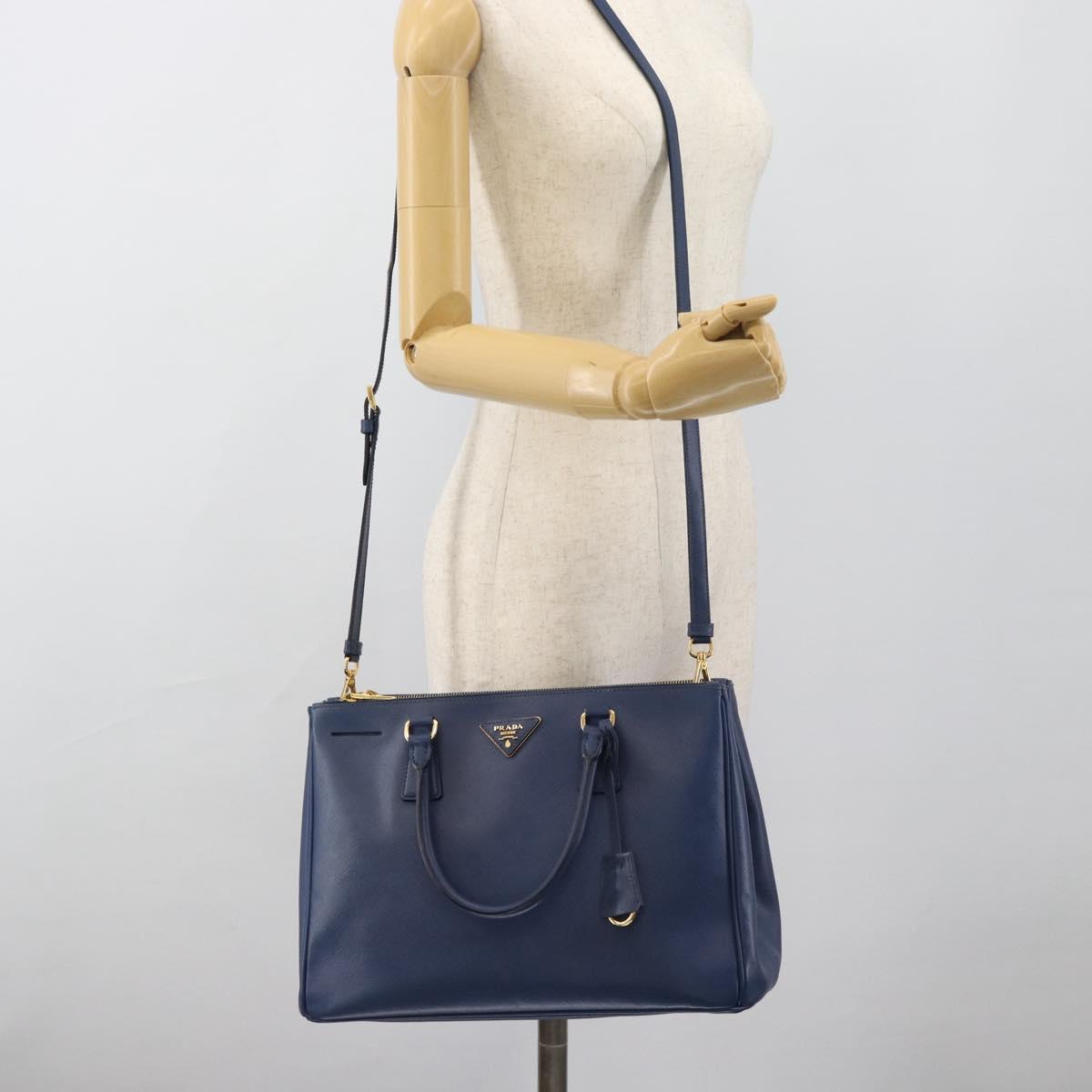 PRADA Galleria Hand Bag Safiano leather 2way Blue Gold Auth 182959A