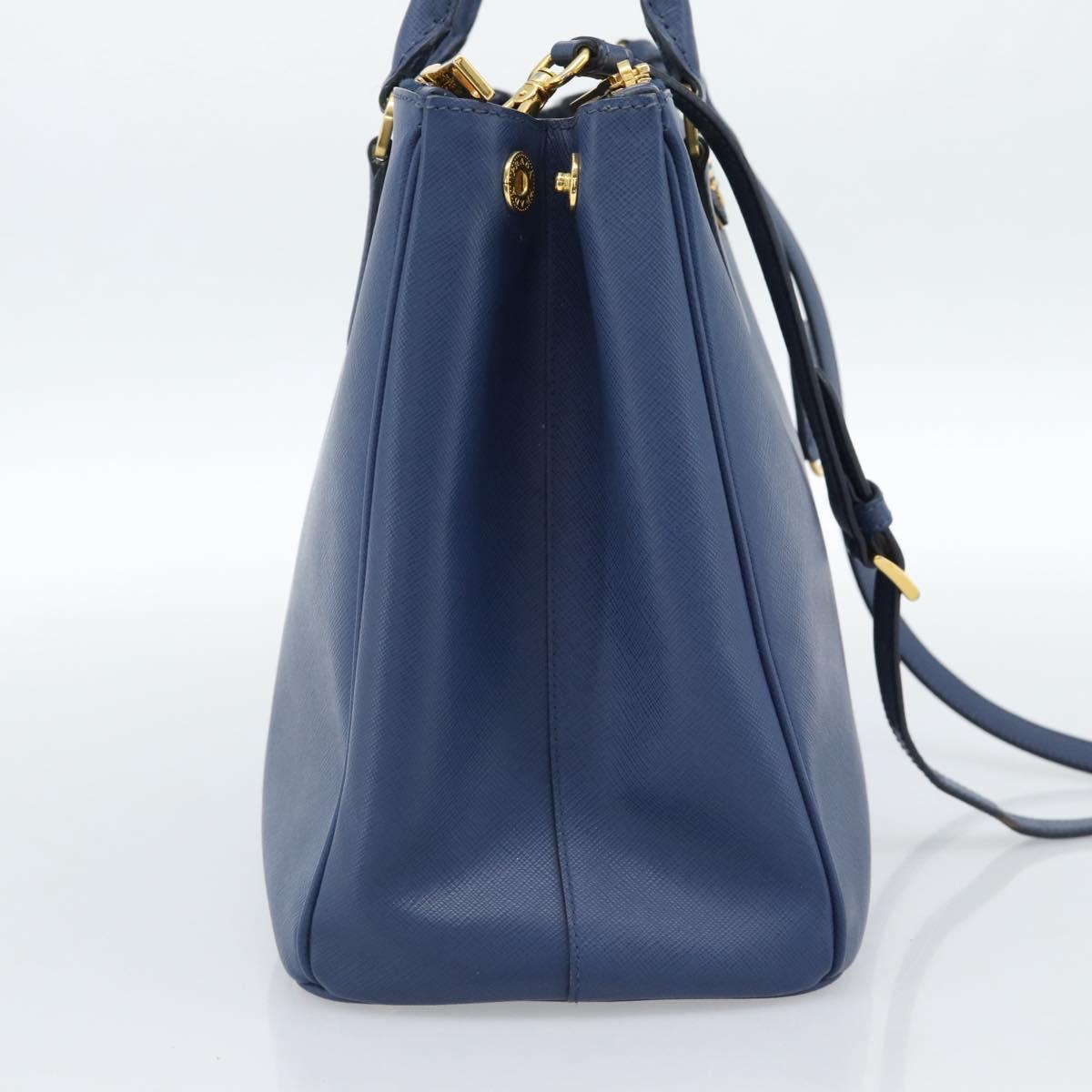 PRADA Galleria Hand Bag Safiano leather 2way Blue Gold Auth 182959A