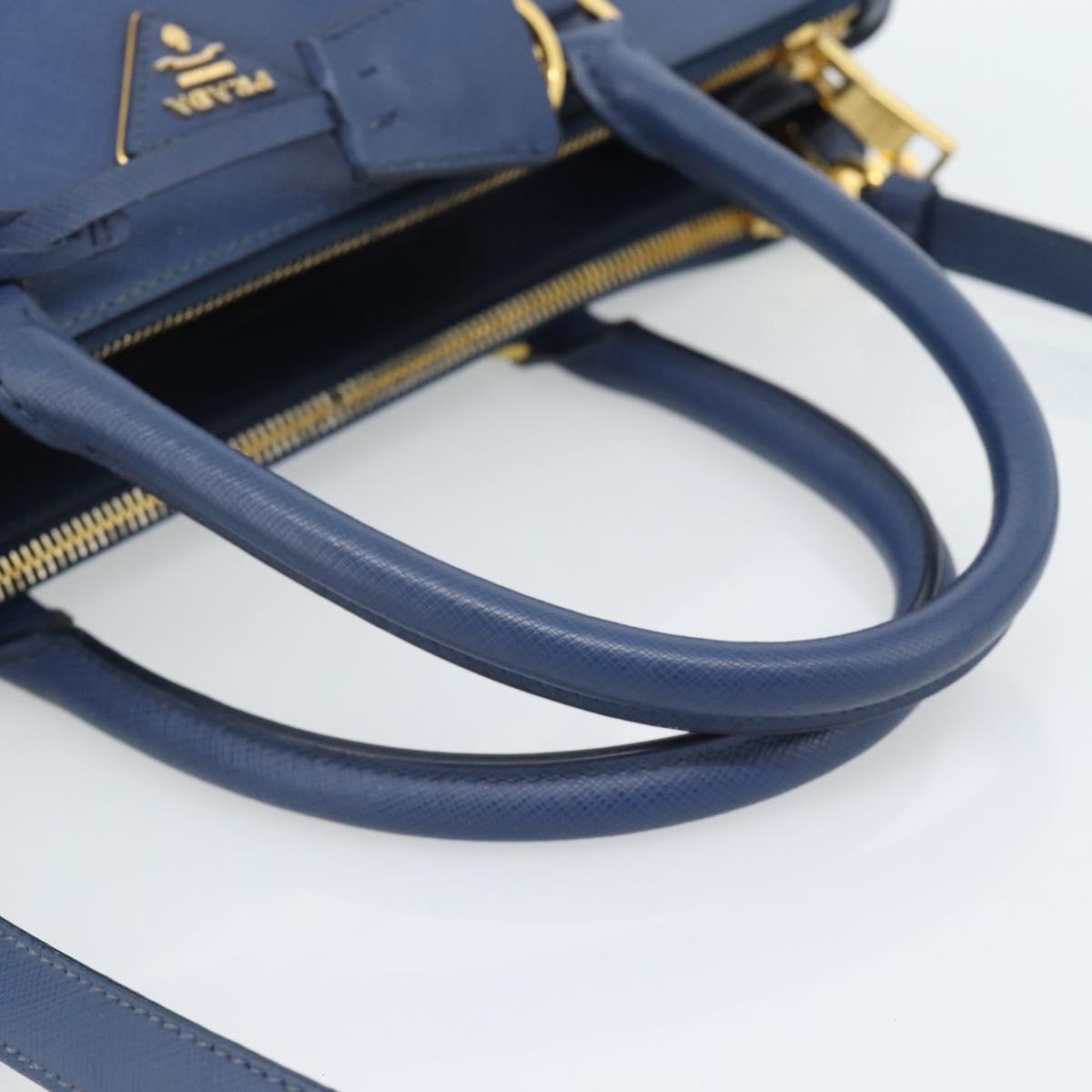 PRADA Galleria Hand Bag Safiano leather 2way Blue Gold Auth 182959A