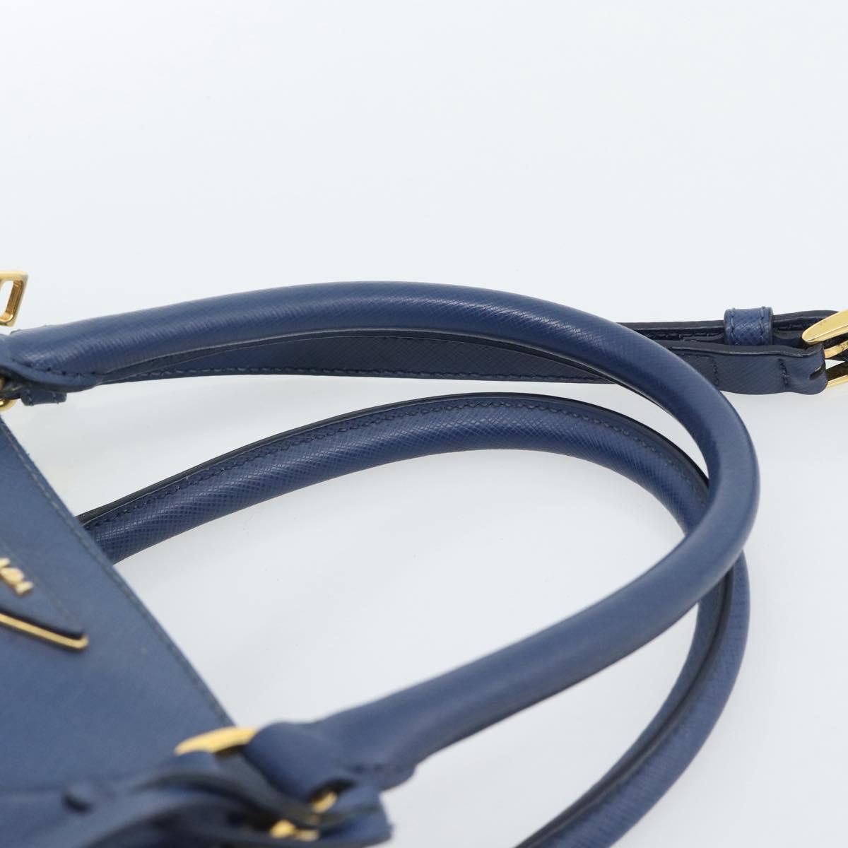 PRADA Galleria Hand Bag Safiano leather 2way Blue Gold Auth 182959A