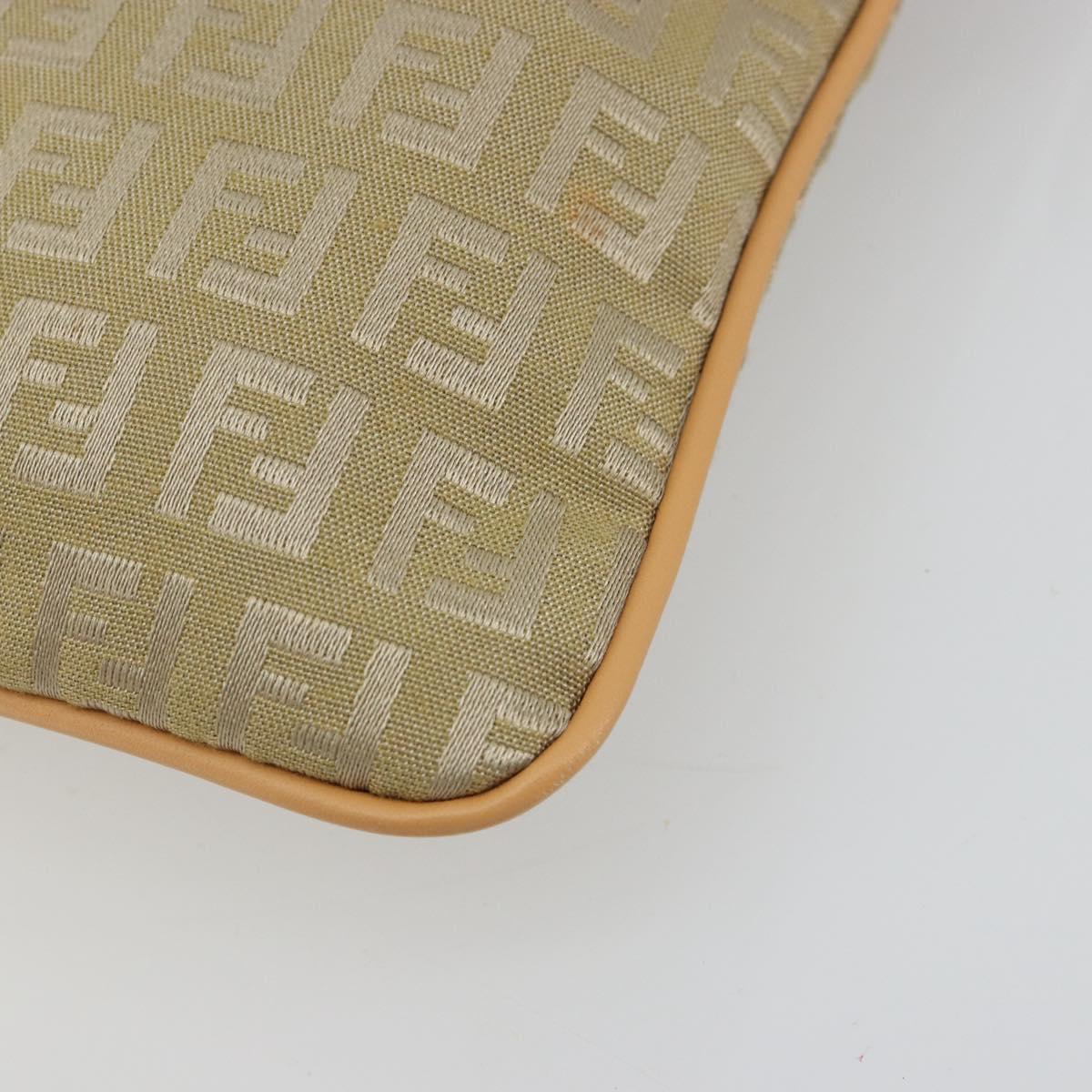 FENDI Zucchino Canvas Shoulder Bag Beige Gold Auth 182966A