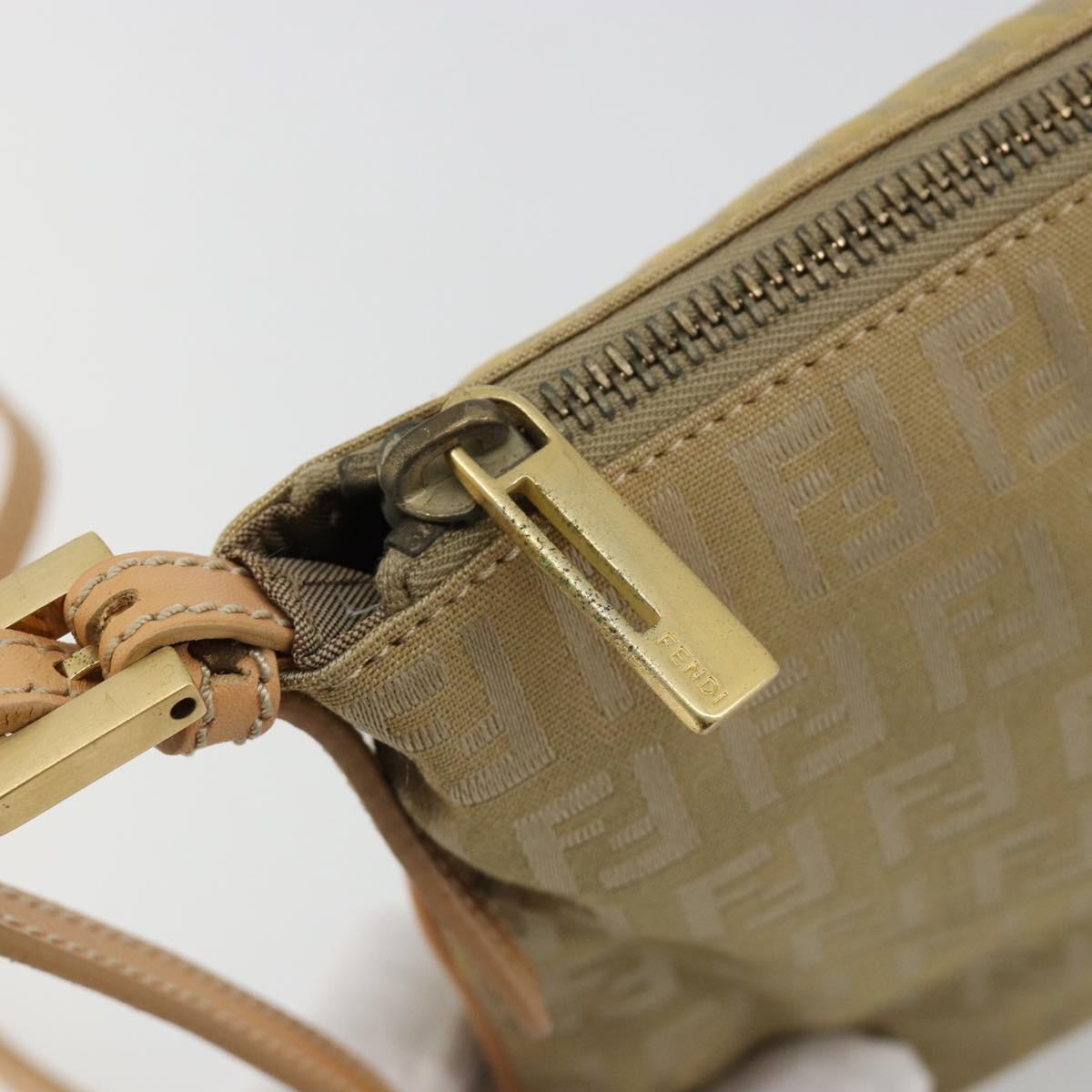 FENDI Zucchino Canvas Shoulder Bag Beige Gold Auth 182966A