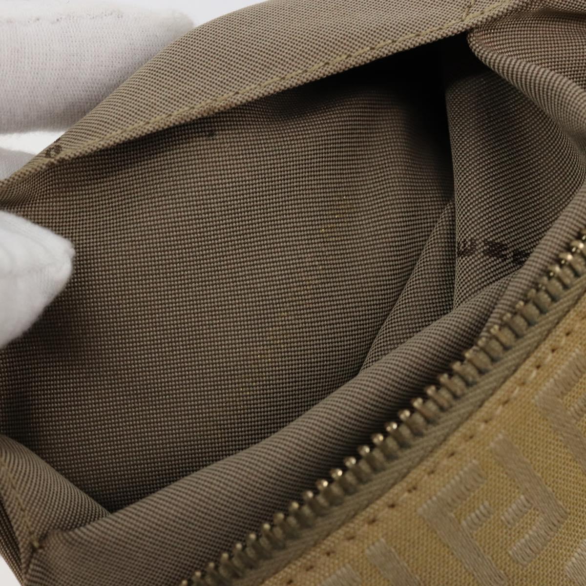 FENDI Zucchino Canvas Shoulder Bag Beige Gold Auth 182966A